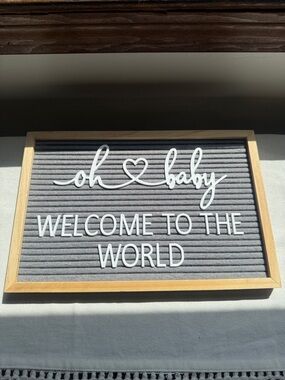 Oh Baby Grey Felt Letter Board Sign with Natural Wood Frame